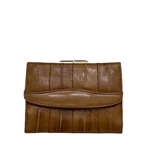EEL SKIN - BROWN LEATHER TRIFOLD KISS-LOCK WALLET